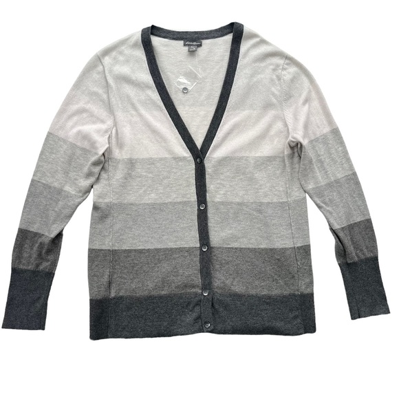 Eddie Bauer Sweaters - Eddie Bauer Women’s Size X-Large Gray Striped Color-block Button V-neck Cardigan